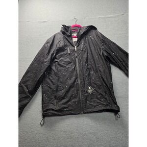 Supremebeing Mens XL Black Paint Splatter Hooded Windbreaker Jacket Full Zip